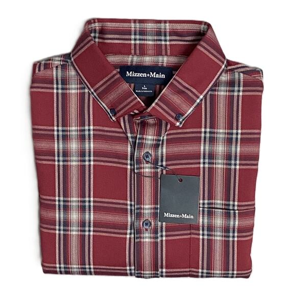 Mizzen+Main Other - Mizzen+Main Flannel Shirt Men's Large Trim Fit City Flannel Twill Burgundy NEW